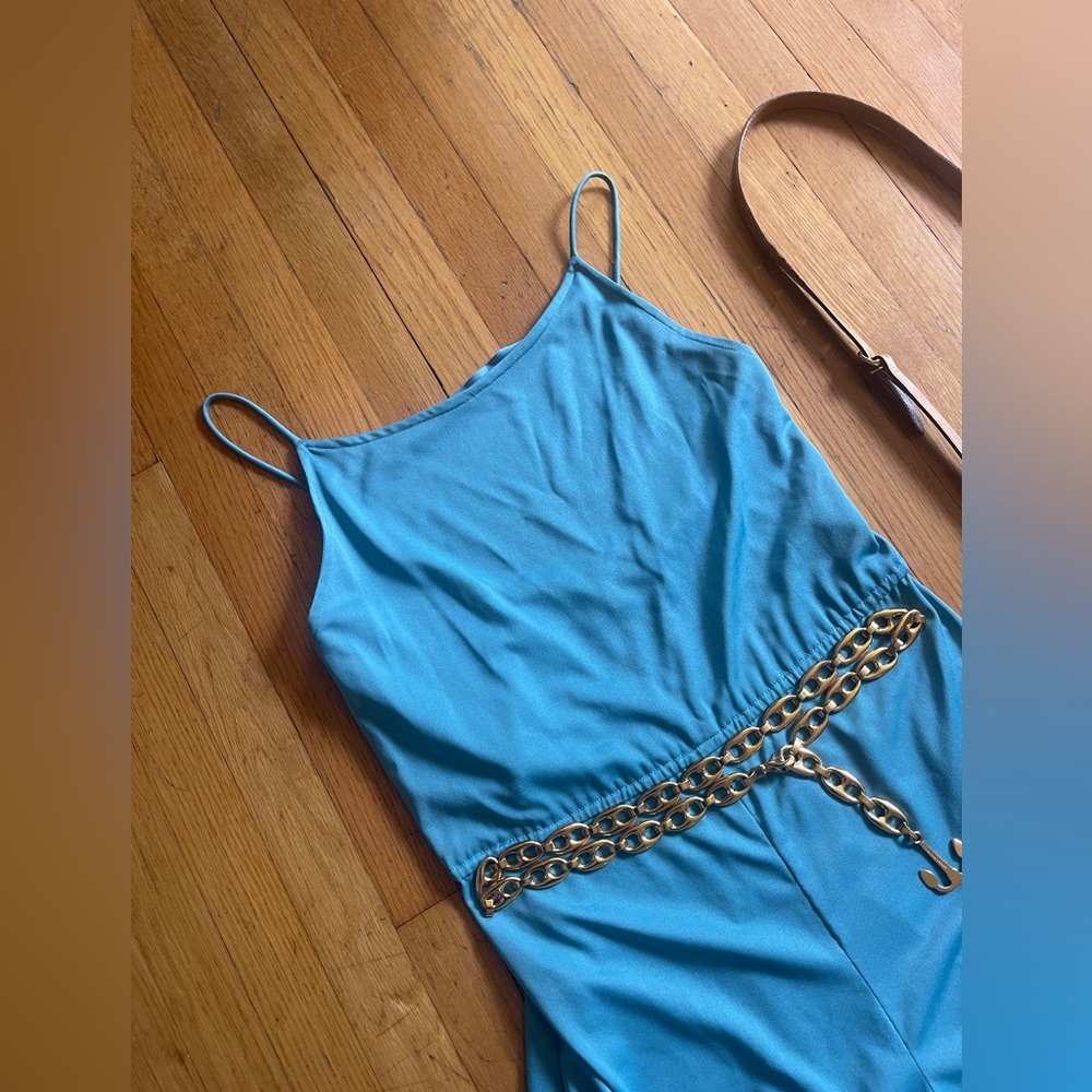 70s Vintage Wide Leg Blue Disco Jumpsuit - Picture 2 of 10